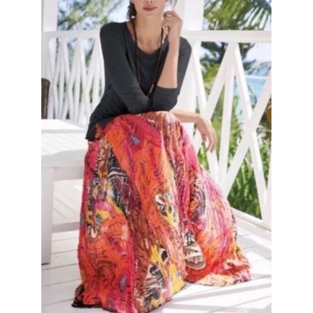 Soft Surroundings‎ Women’s PS Kamala Boho Maxi Skirt Colorful Artsy Metallic